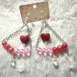 Pink & Red Heart Bead Dangle Earrings